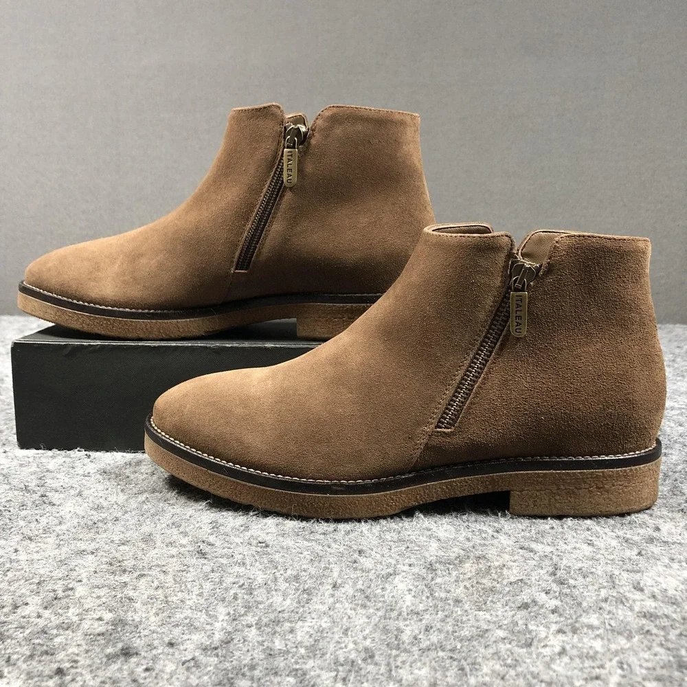 ITALEAU Foliana Ankle Booties Womens 10.5 Brown Suede Waterproof Zip Heel